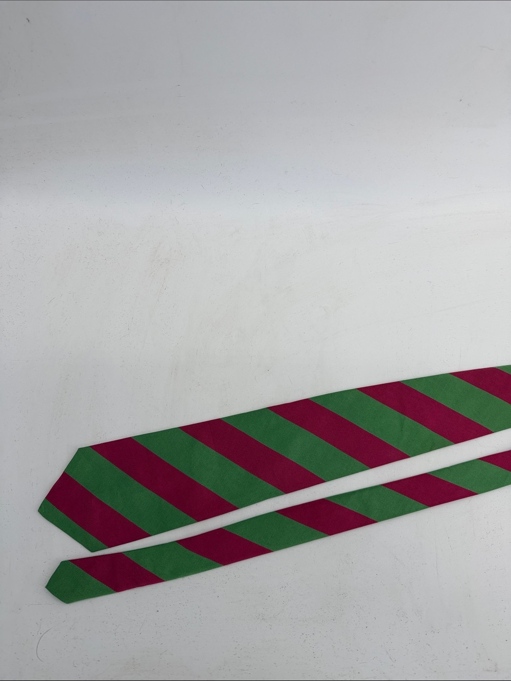 J. Crew 100% silk pink and green candy cane striped neck tie - Picture 3 of 4